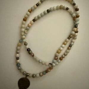 Elegant Beaded Necklace with Leaf Pendant Prayer Meditation